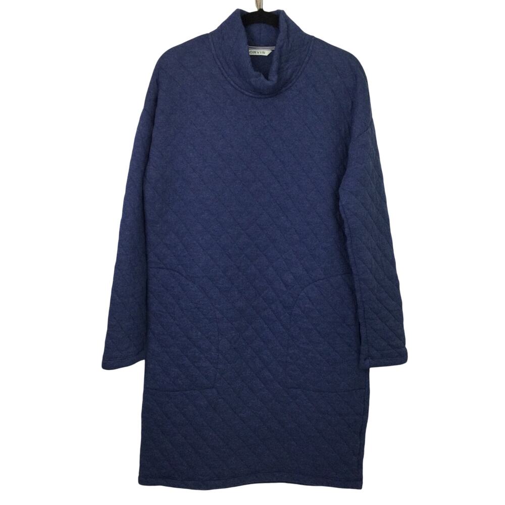 Orvis Quilted Mock Neck Side Pocket Long Sleeve Loungewear Comfy Blue Dress S